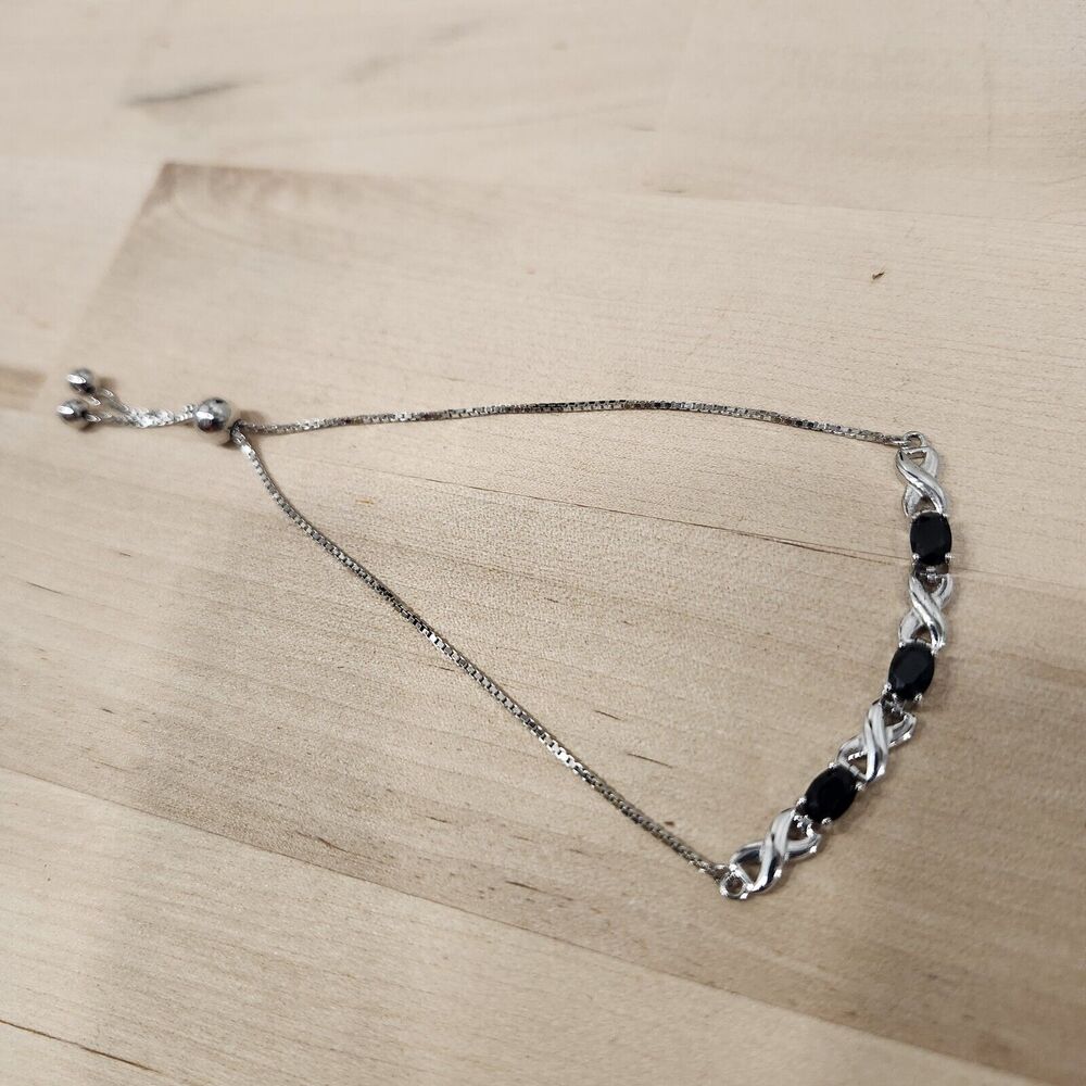 Bolo Infinity Black Spinel/Sapphire Women Tennis Bracelet Adjustable Stainless